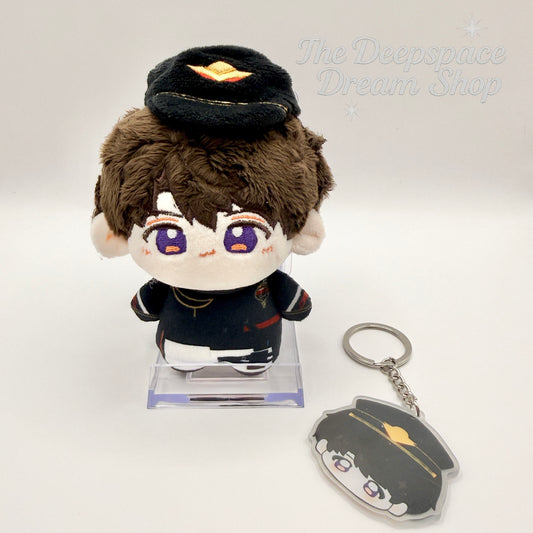 Love and Deepspace Caleb – Uniform Printed Keychain Doll (with Wearable Hat + Squeaky Sound) - Limited Edition - 10cm